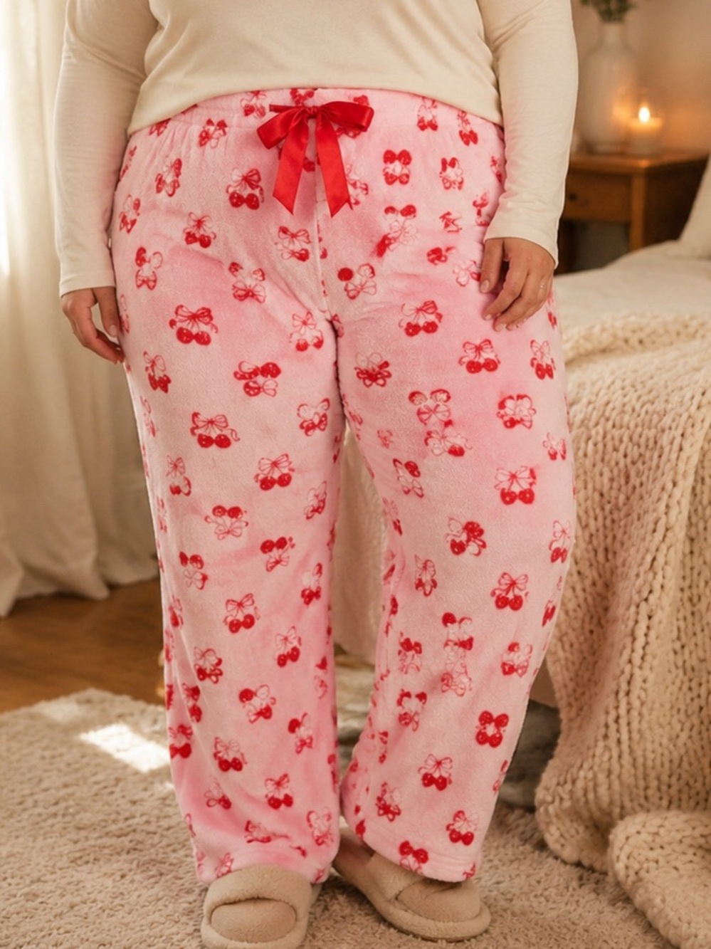 Cherry & Bow Plush Pajama Pants Size 2x NWOT